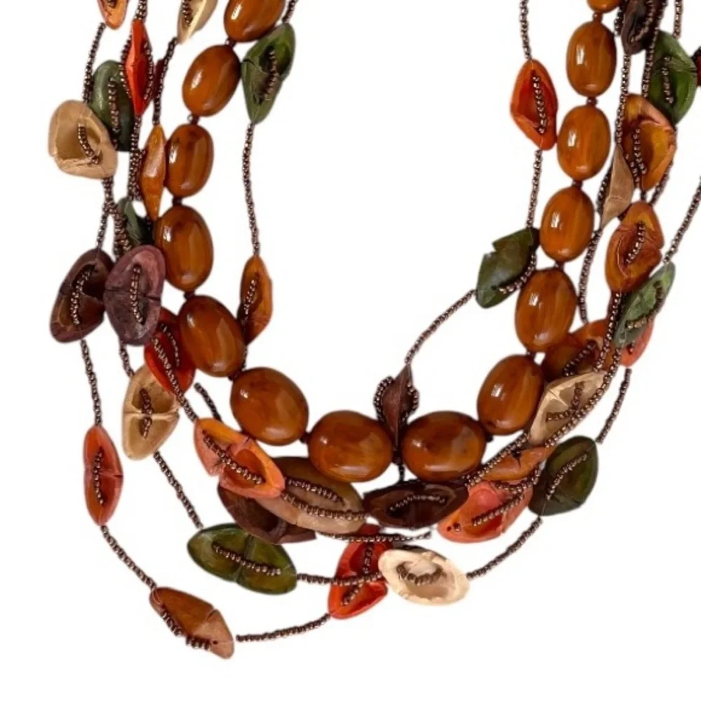 Multilayer Colorful Dyed Oval Natural Materials Boho Necklace - Picture 6 of 11
